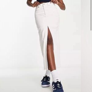 Stradivarius White Denim Midi Skirt, Size 4